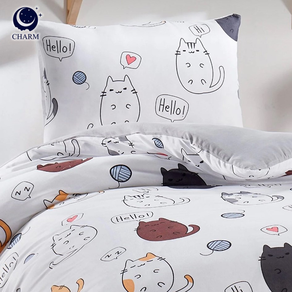 CHARM DREAMY ชุดผ้าปูที่นอน 3.5ฟุต 3ชิ้น ลาย CHUBBY CAT – ผ้าปูที่นอน พร้อมปลอกหมอน (ไม่รวมผ้านวม)_6